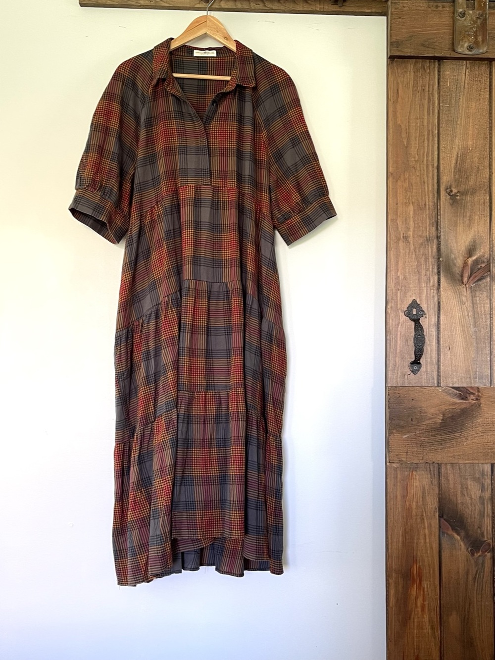 Natural Life Rebecca Plaid Flannel Tiered Maxi Dress XL Western Boho Cabincore